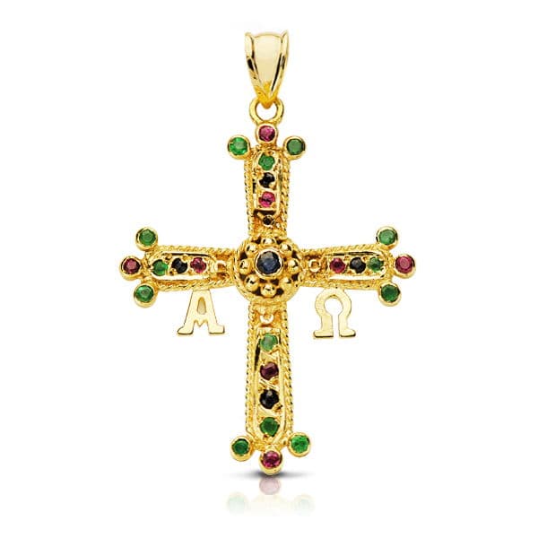 18K CRUZ DE COVADONGA O VICTORIA AMARILLO MEDIANA 33X27 MM