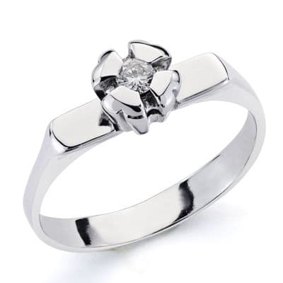 Solitario con Diamante Natural Talla Brillante 0,10 Qtes Si-h de oro blanco 18K