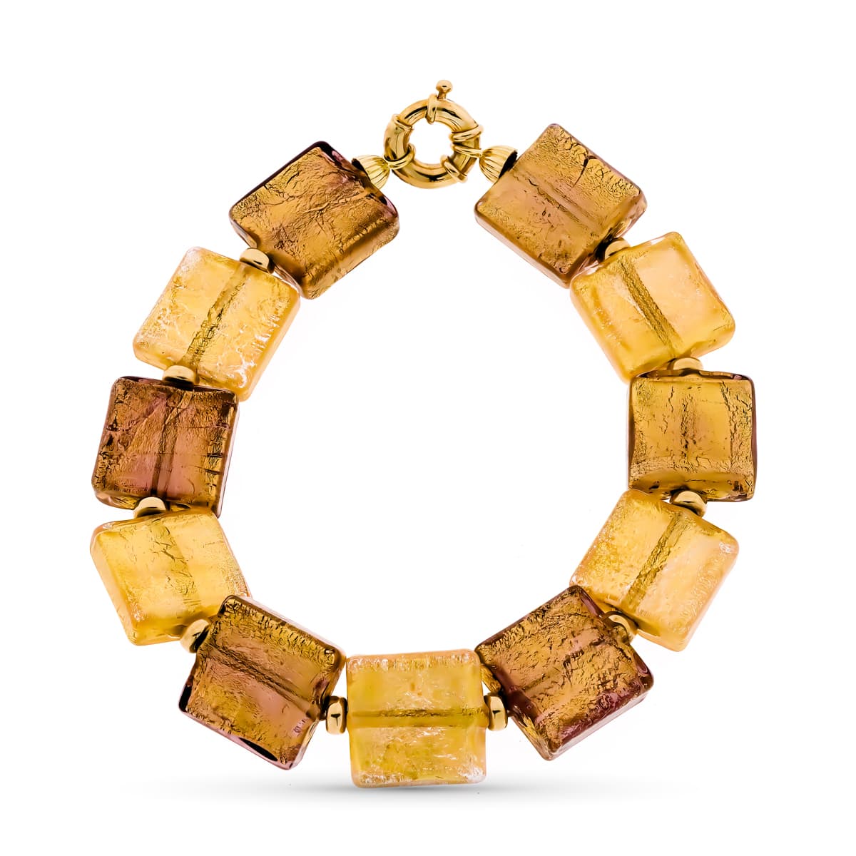 Pulsera y Murano Cuadrado de oro amarillo 18K