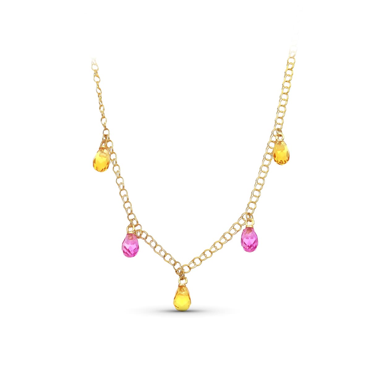 18K GARGANTILLA ORO AMARILLO LAGRIMAS PIEDRAS COLOR TOPACIO-ROSA