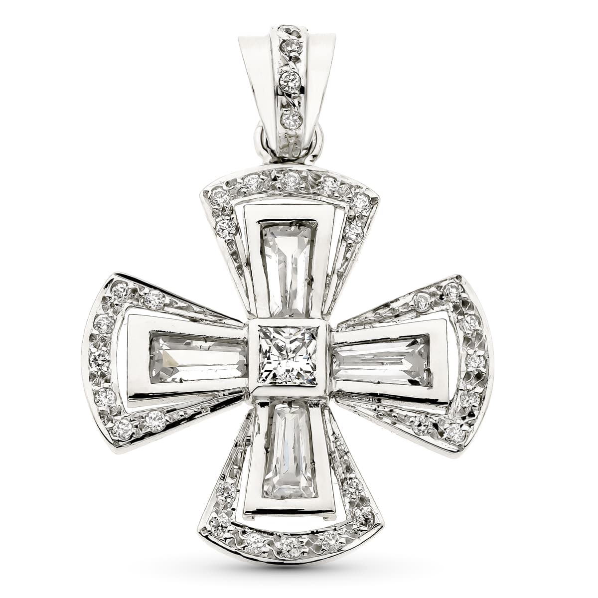 18K CRUZ ORO BLANCO CIRCONITA 29X26 MM