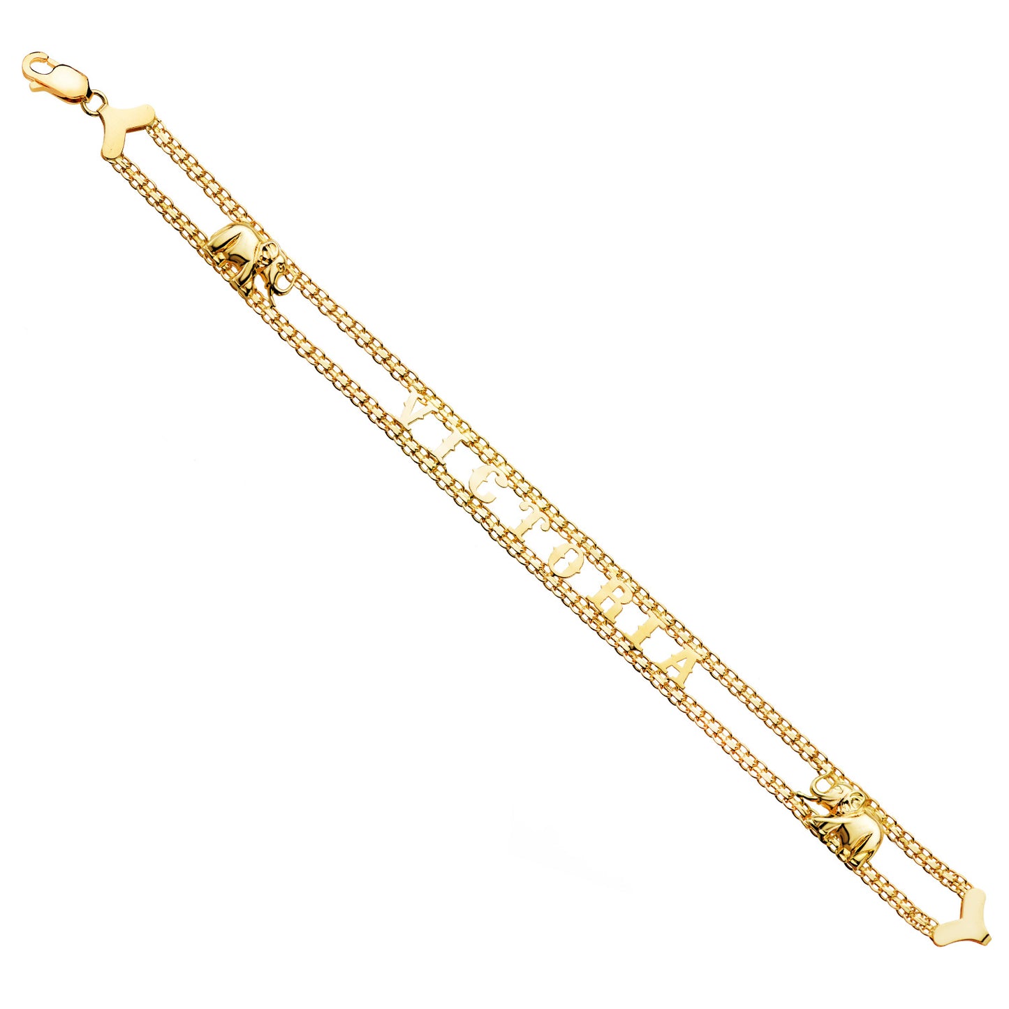 Pulsera Nombre Elefantes. Ancho: 10 mm. Largo: 19 cm de oro amarillo 18K