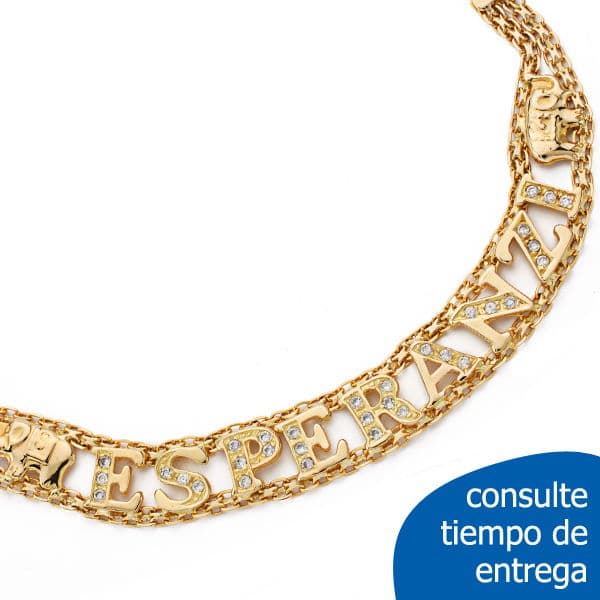 18K PULSERA ORO AMARILLO NOMBRE ELEFANTES 12.00 GR 18.5CM