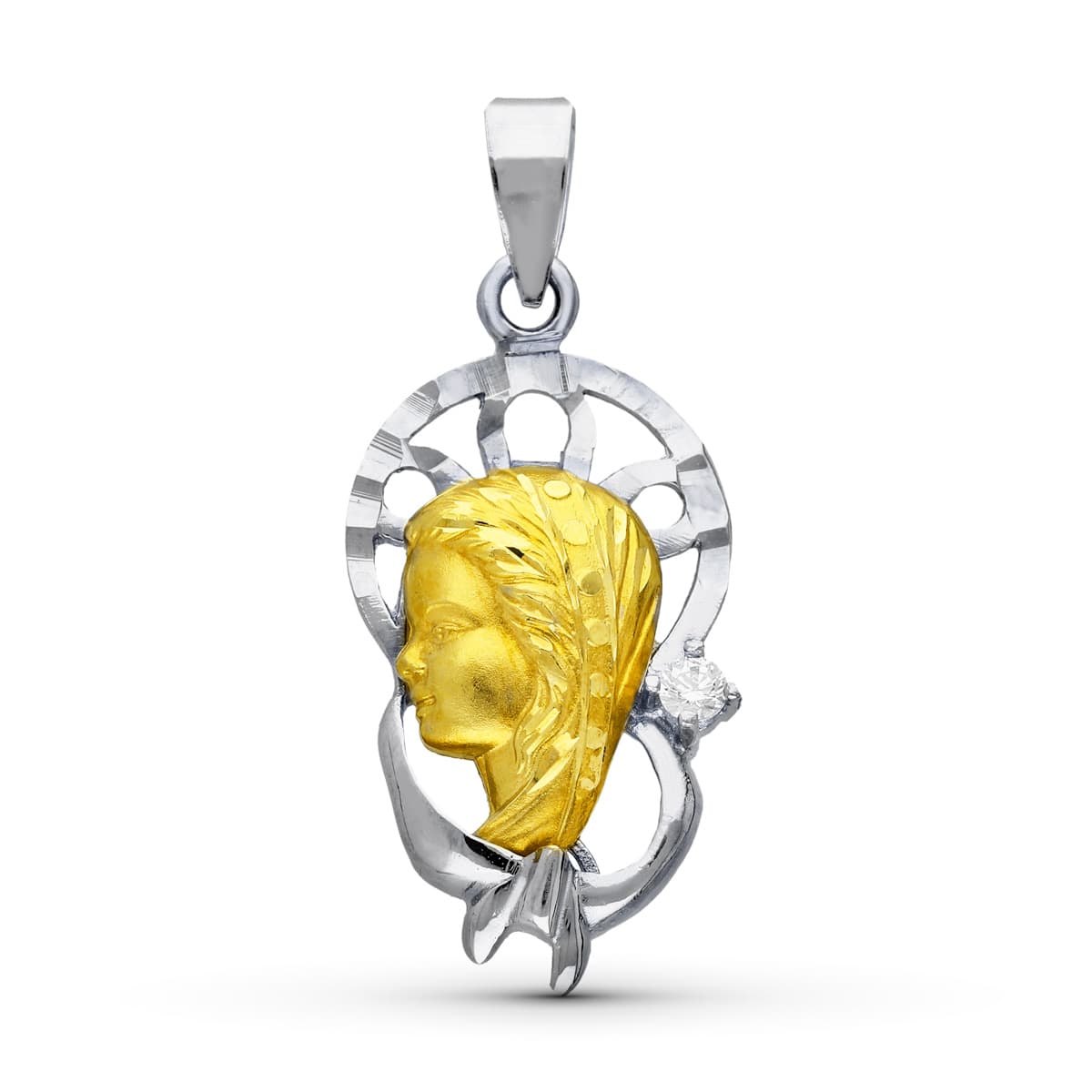 18K MEDALLA ORO AMARILLO ORO BICOLOR VIRGEN NIÑA 25X13 MM