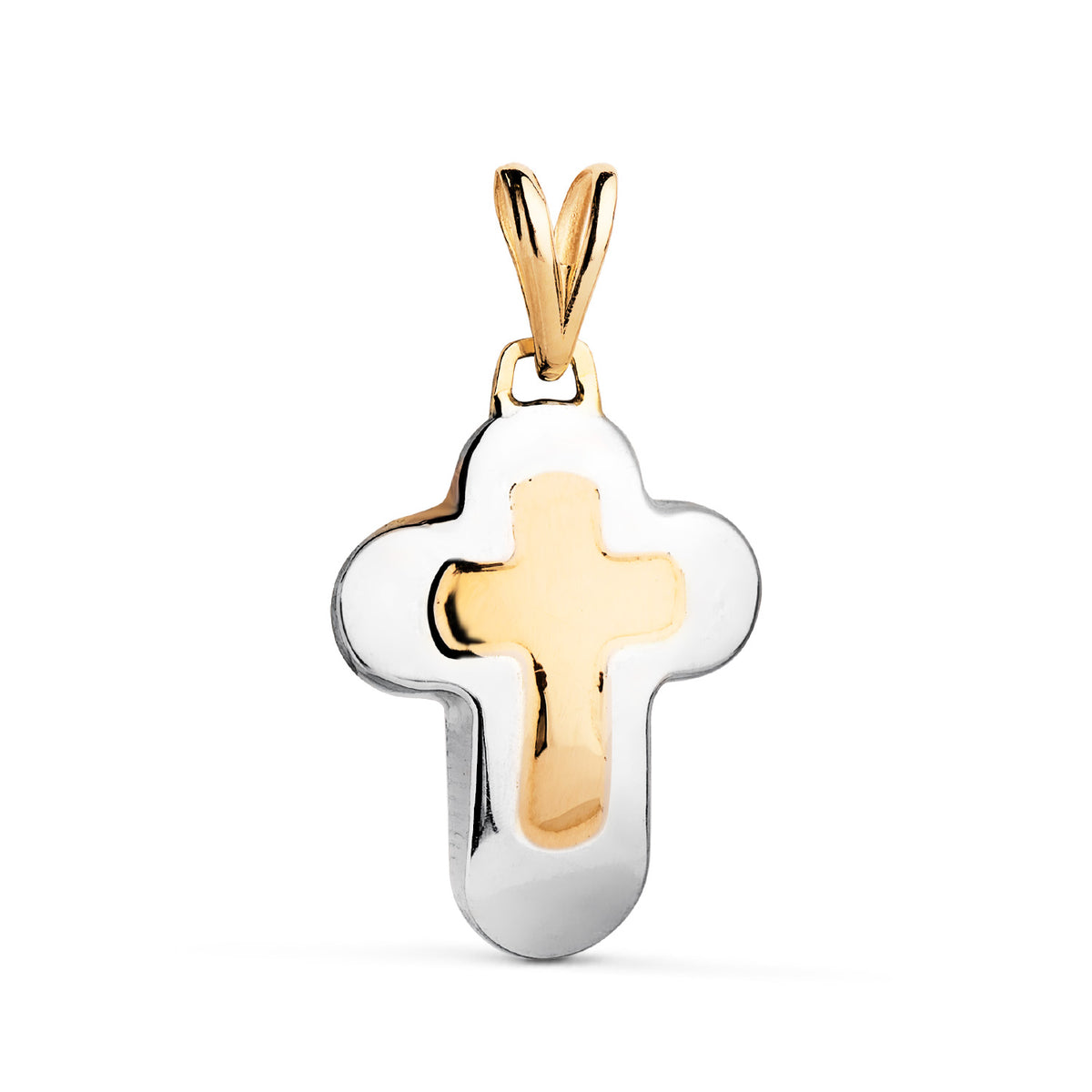 Cruz Oro Bicolor en Brillo Lisa. Medida: 25 x 18 mm 18K