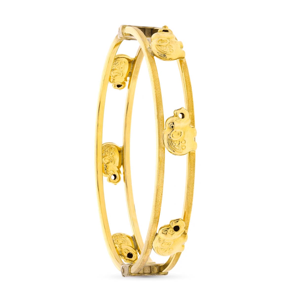 Pulsera Rigida Elefantes 11 mm de oro amarillo 18K