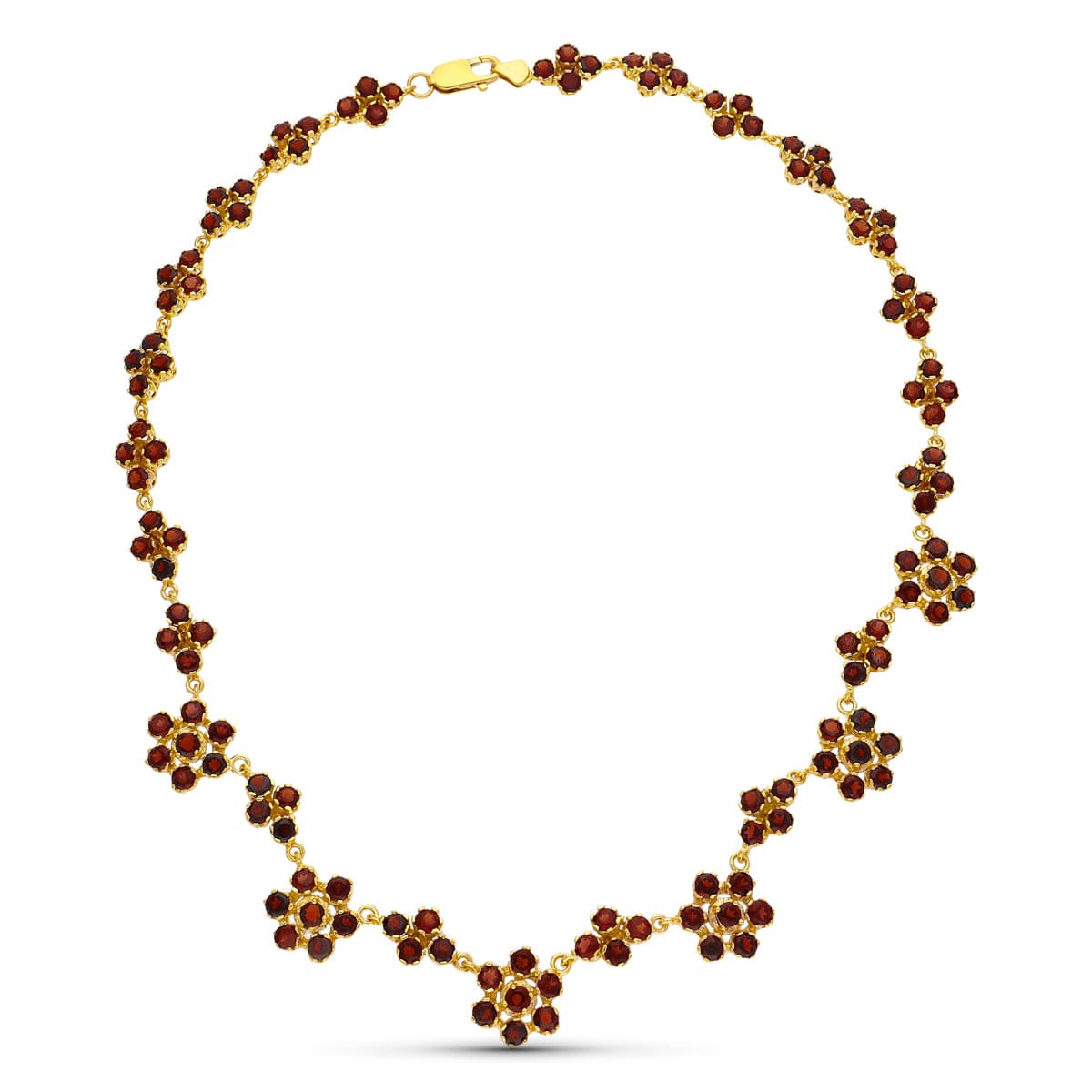 Gargantilla Granates Rosetas y Rombos de oro amarillo 18K