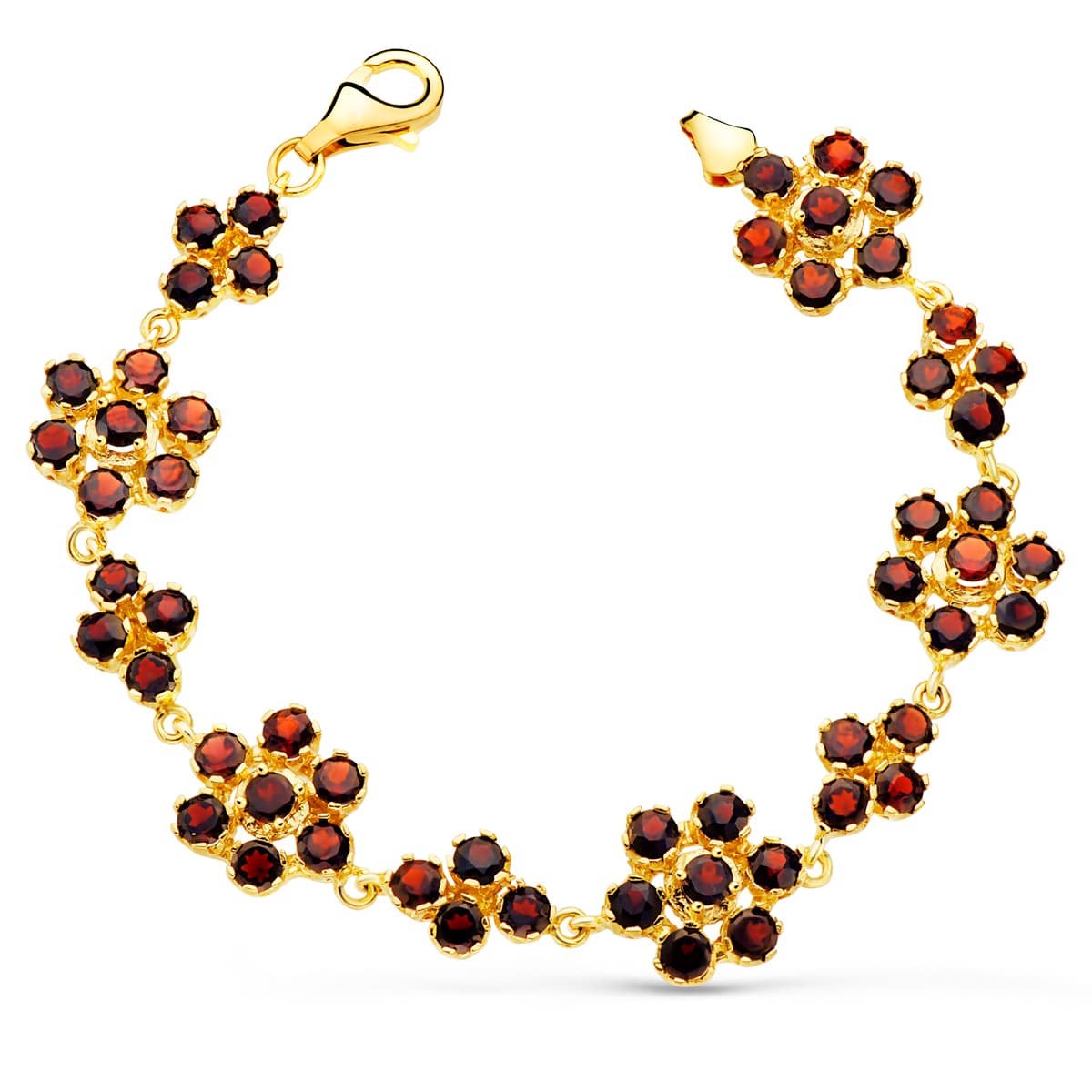 Pulsera Articulada de Granates Engastadas. 19,5 cm de oro amarillo 18K