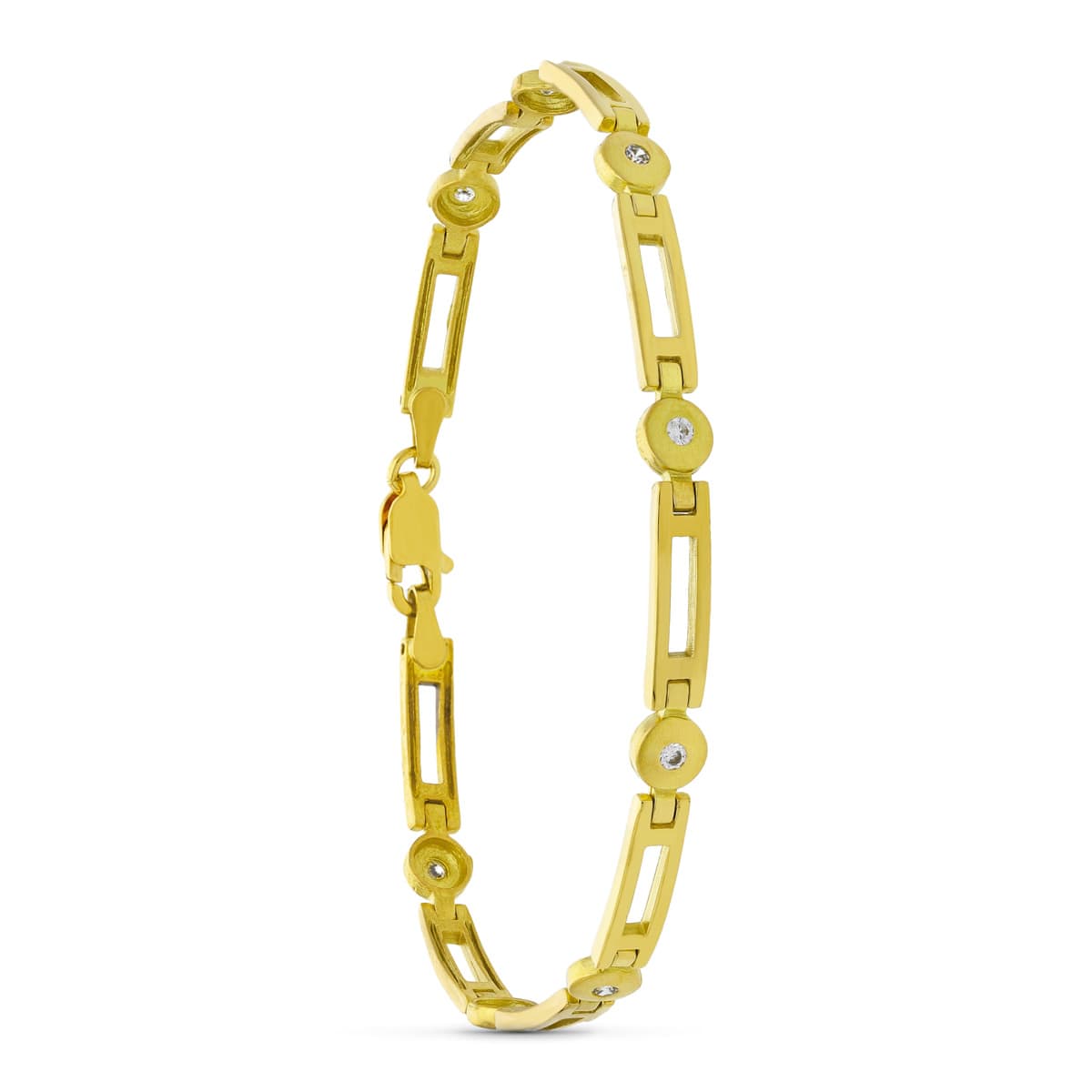 Pulsera Circonita Mate y Brillo de oro amarillo 18K