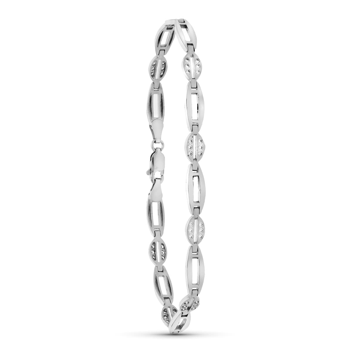 Pulsera Mate Brillo Circonitas de oro blanco 18K
