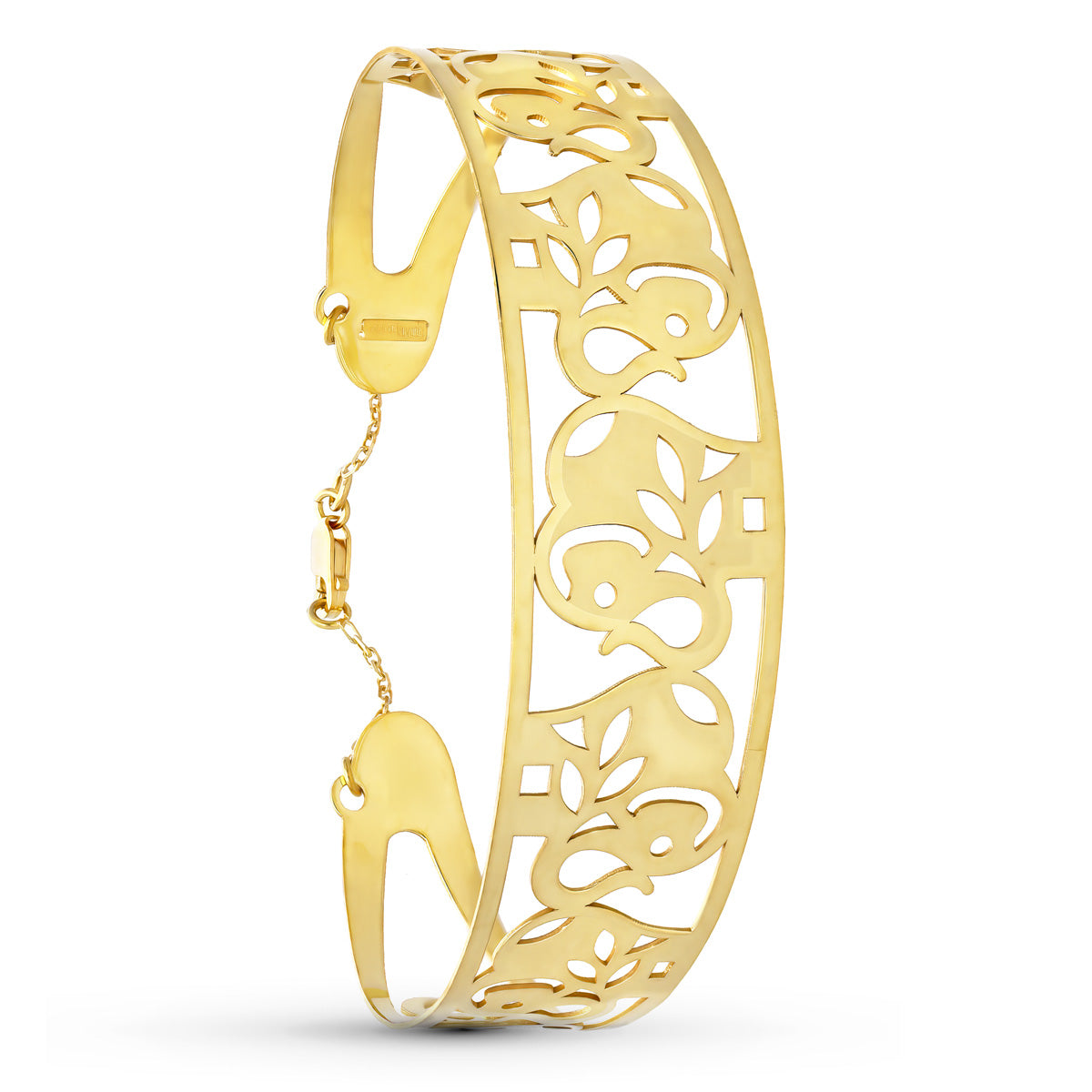 Pulsera Rigida Elefantes 20 mm Medida Interior 65 x 50 mm Ancho Total 20 mm de oro amarillo 18K