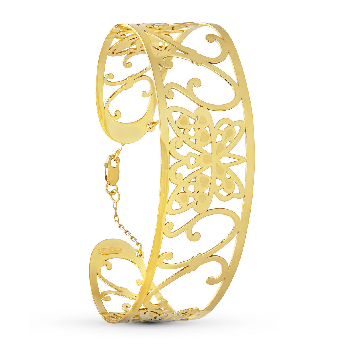 Pulsera Mariposa Mate y Brillo Medida Interior 67 x 50 mm Ancho Total 23 mm de oro amarillo 18K