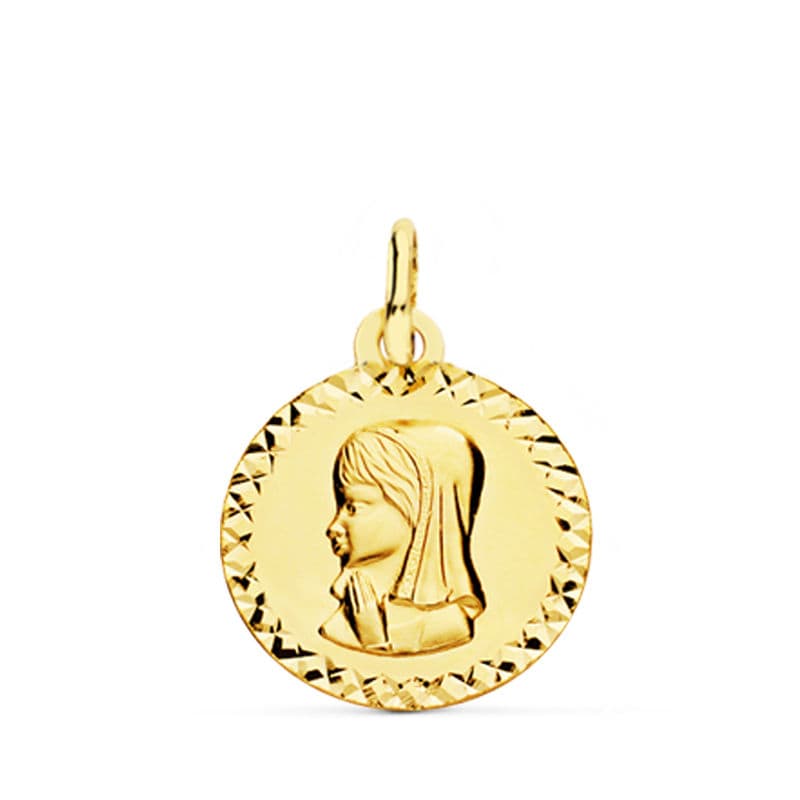 9K MEDALLA ORO AMARILLO VIRGEN NIÑA TALLA CRUZADA 16 MM