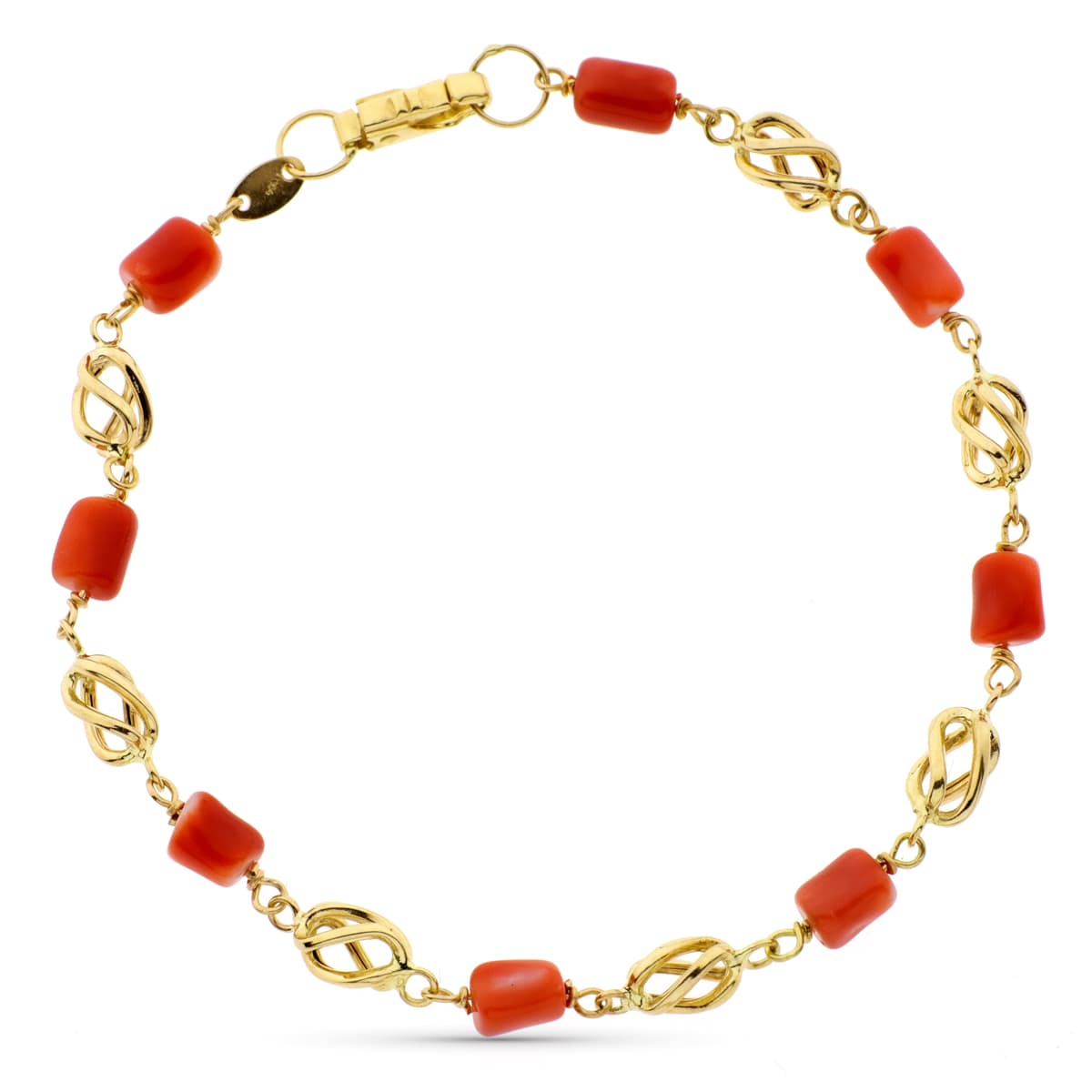 Pulsera con Jaulas y Coral Fino Japones 19 cm de oro amarillo 18K