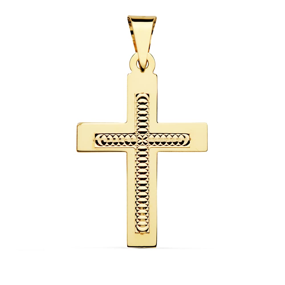 Cruz Tallada 34 x 22 mm de oro amarillo 18K