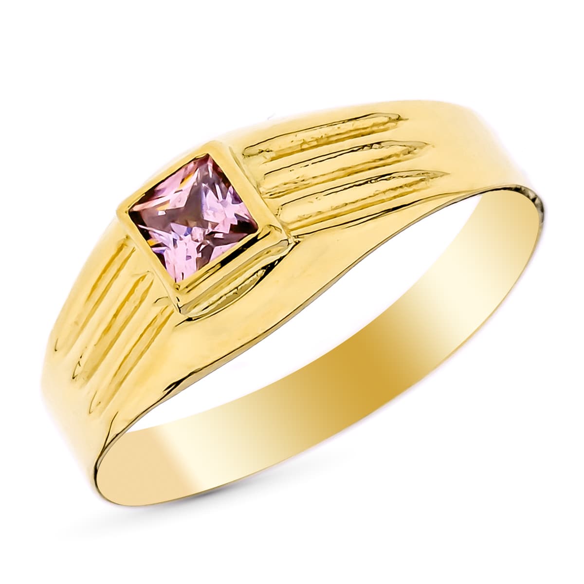 Sello Pequeño Piedra Rosa Cuadrada de oro amarillo 18K
