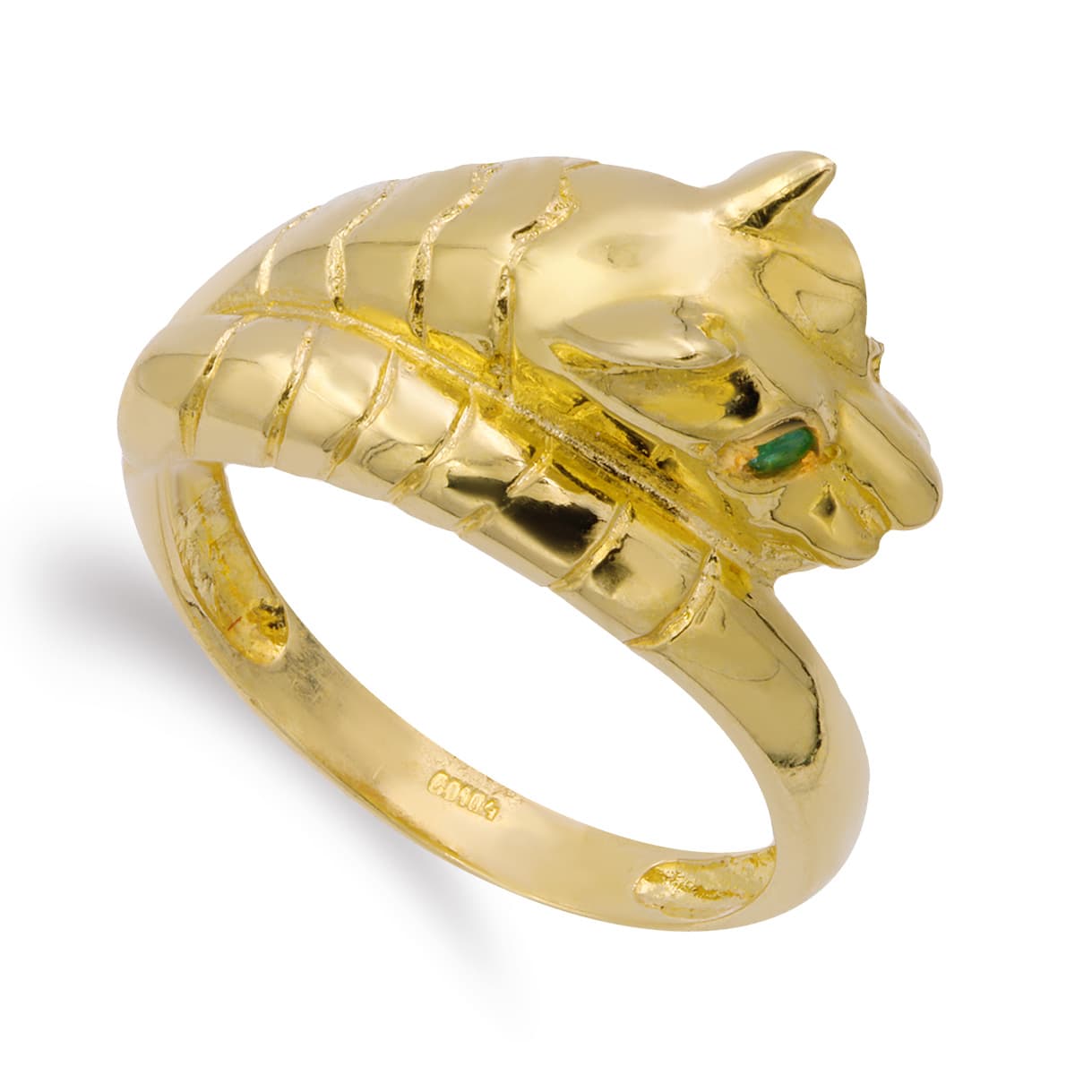 Sortija Cabeza Puma Ojos Esmeralda de oro amarillo 18K