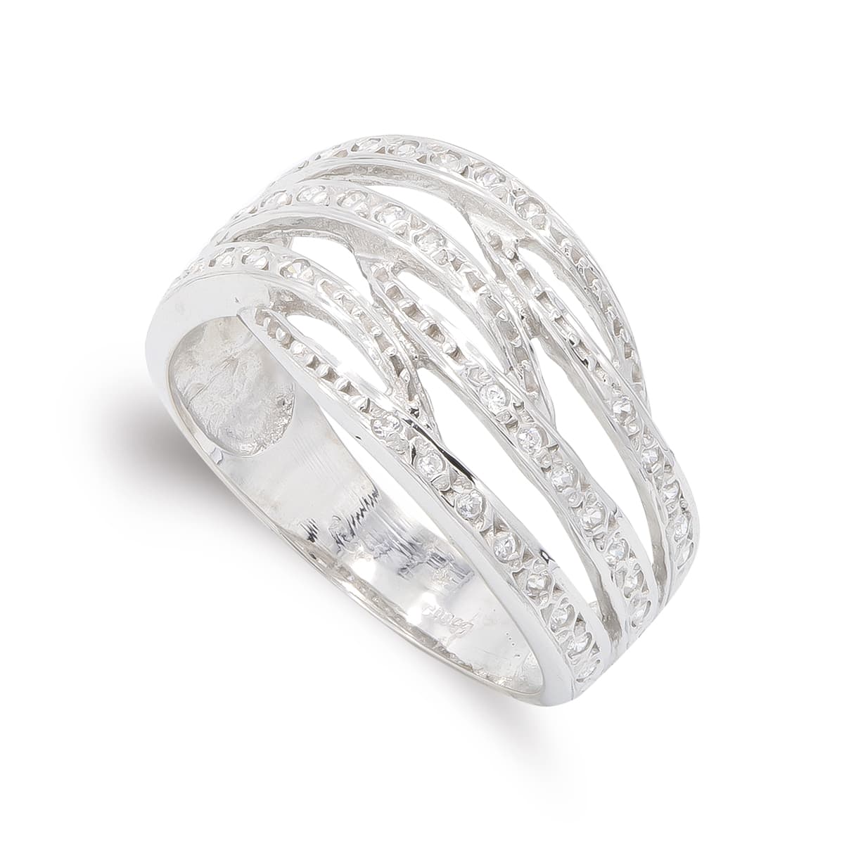 Sortija Bandas con Circonita Ancho: 11,5 mm de oro blanco 18K