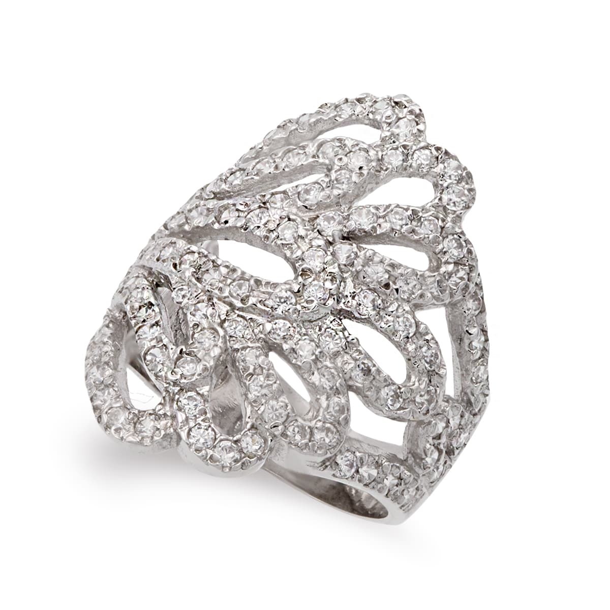 18K SORTIJA ORO BLANCO HOJAS CON CIRCONITA ANCHO 27 MM