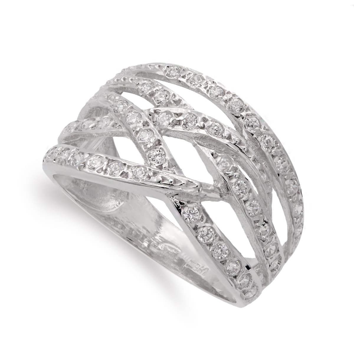 18K SORTIJA ORO BLANCO BANDAS CON CIRCONITA ANCHO 12 MM CUERPO 4 MM