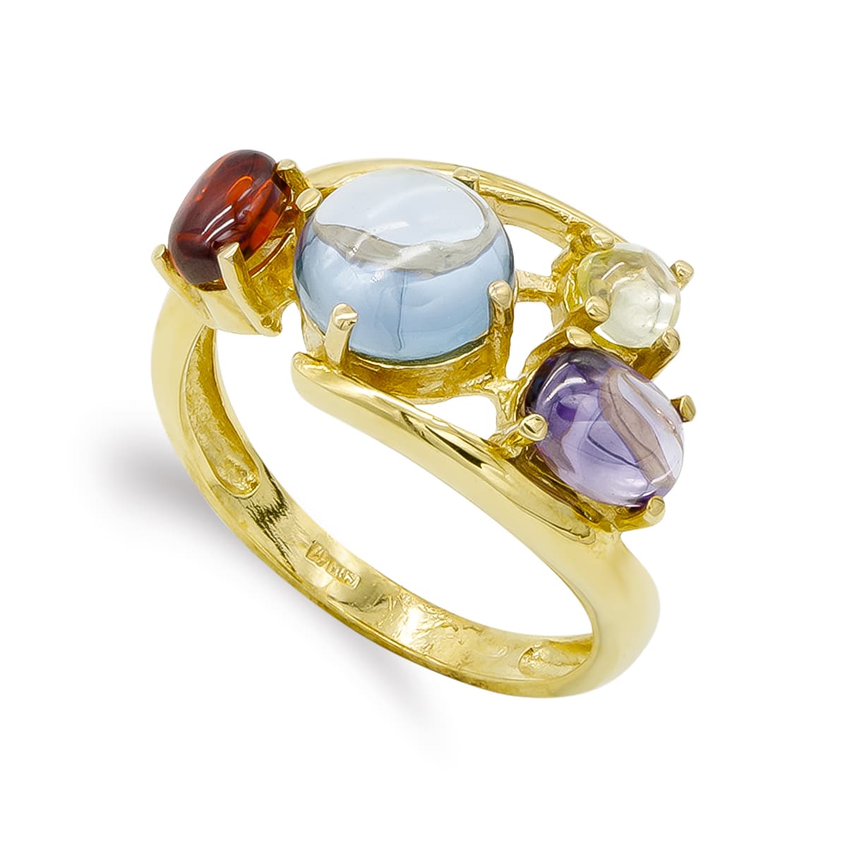 Sortija 4 Piedras Color. Ancho: 12,5 mm de oro amarillo 18K