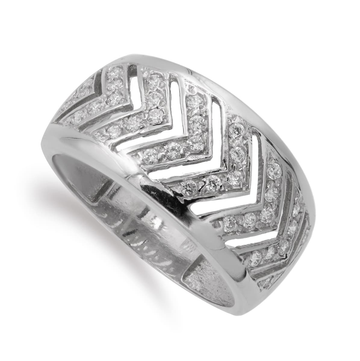 18K SORTIJA ORO BLANCO MOTIVOS CON CIRCONITAS. ANCHO: 11 MM