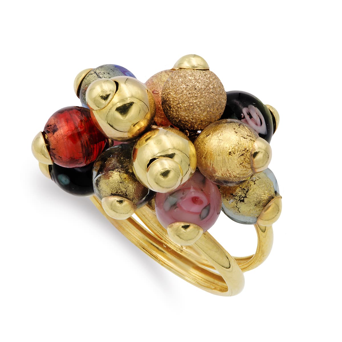 18K SORTIJA ORO AMARILLO DOBLE HILOS CON BOLITAS DE MURANO 16 MM CUERPO 4 MM