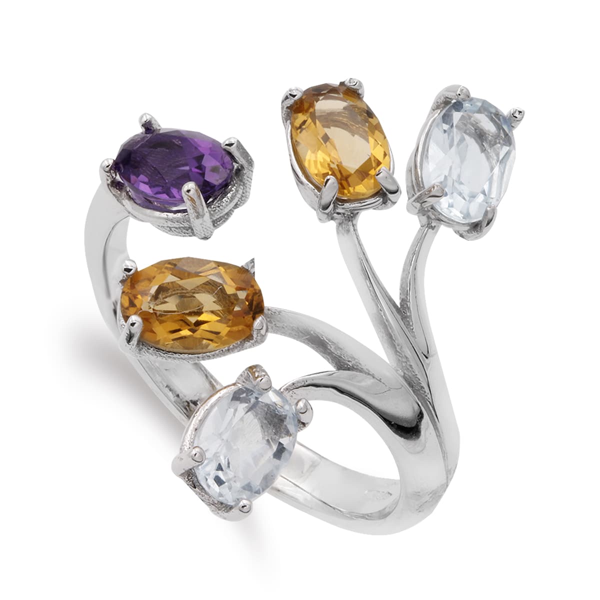 18K SORTIJA ORO BLANCO RAMAS CON PIEDRAS COLOR 24X16 MM