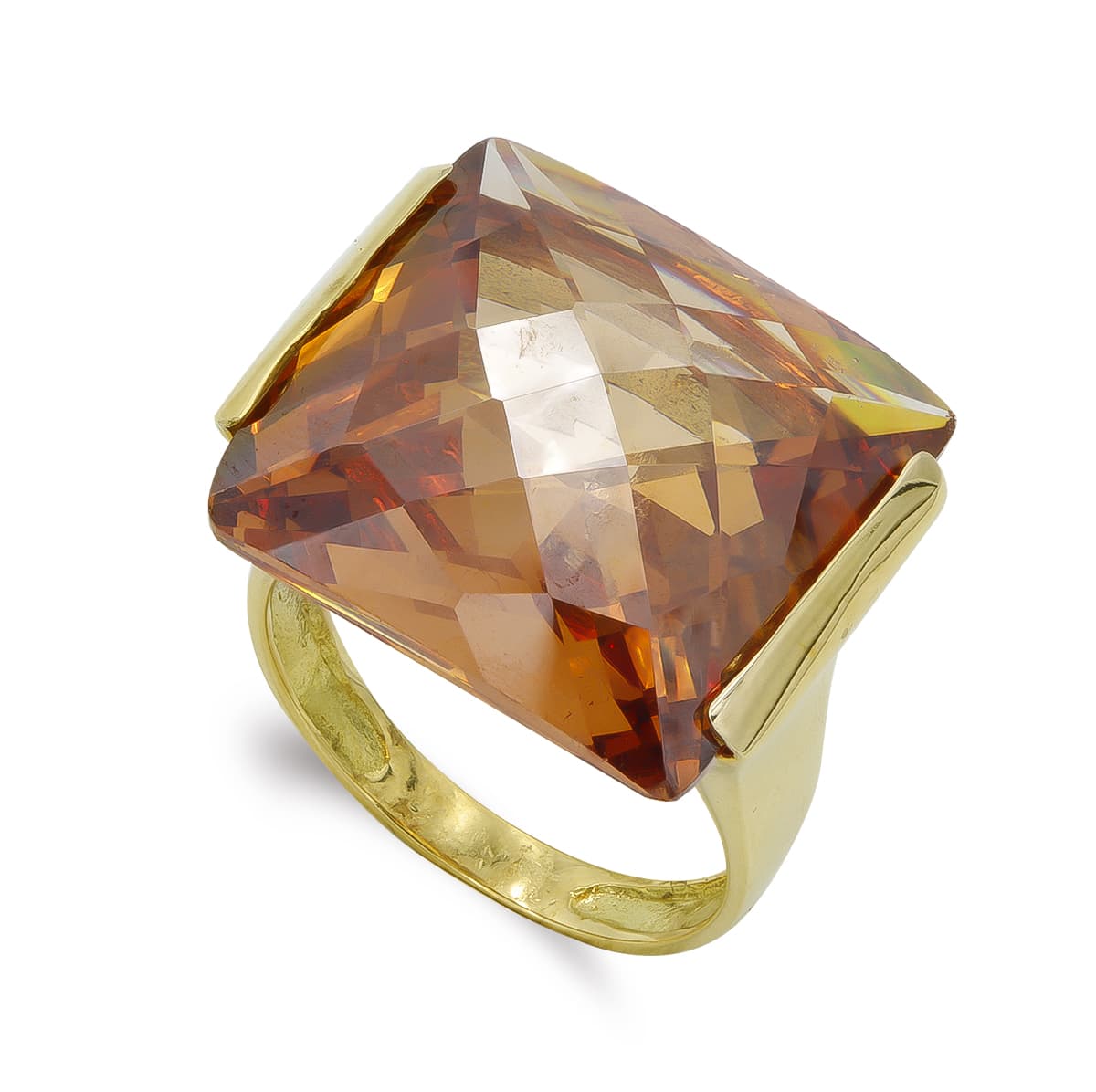 Sortija Piedra Rectangular Topacio. Ancho: 18 mm de oro amarillo 18K