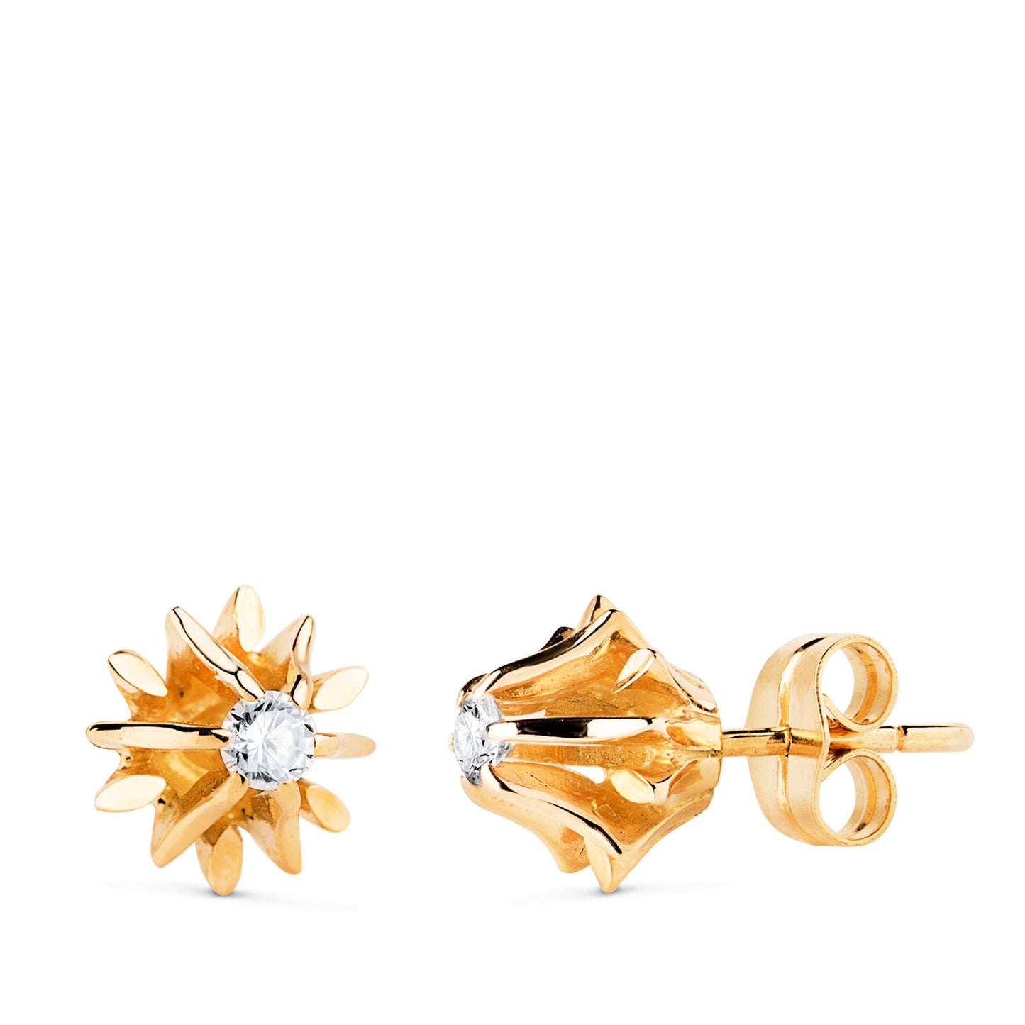 Pendientes Macizos 2 Diamantes Naturales 0,200 Qtes Si-h. Medida: 9 x 9 mm. de oro amarillo 18K