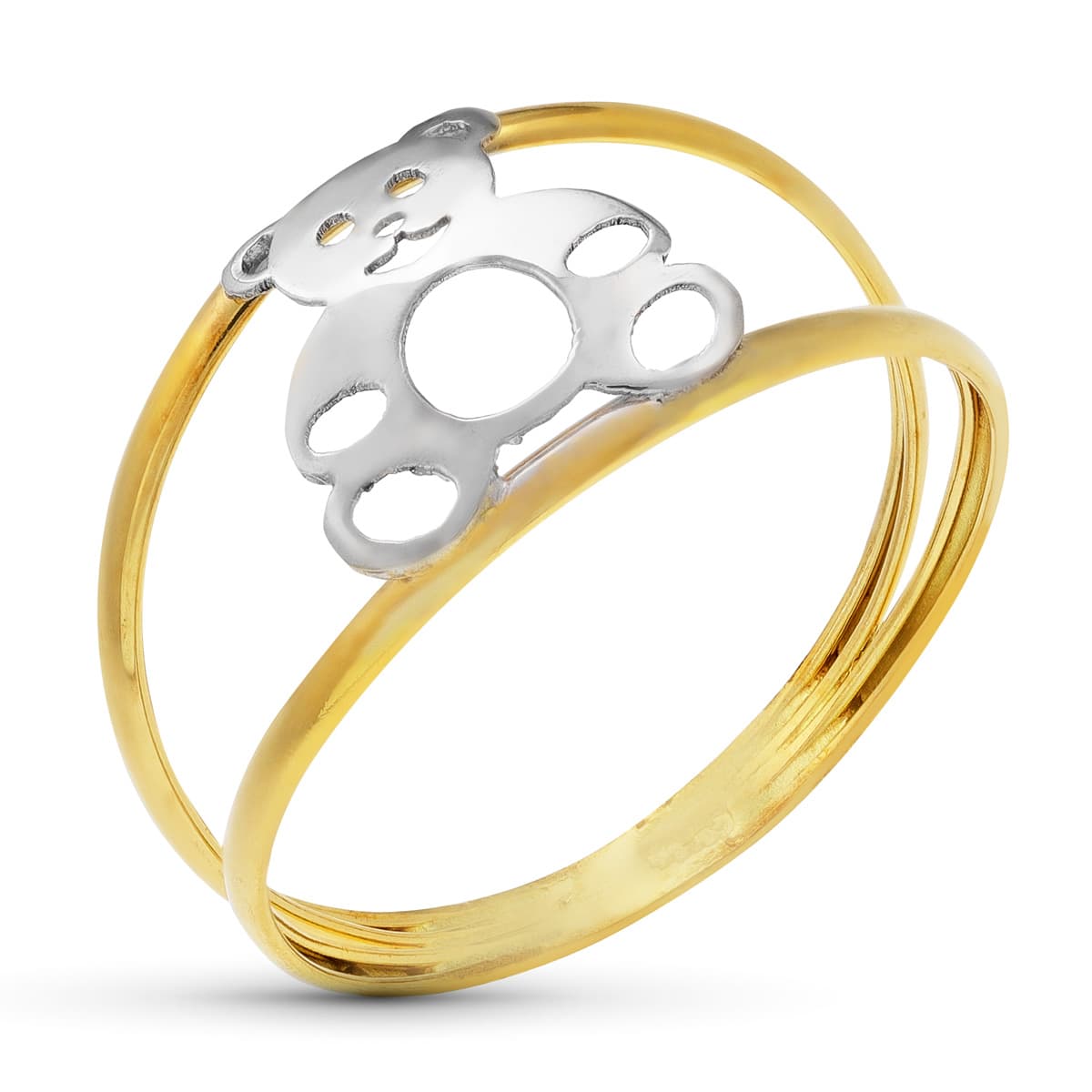 18K SORTIJA ORO BICOLOR DOS CUERPOS CON OSO. ANCHO CUERPO: 10 MM