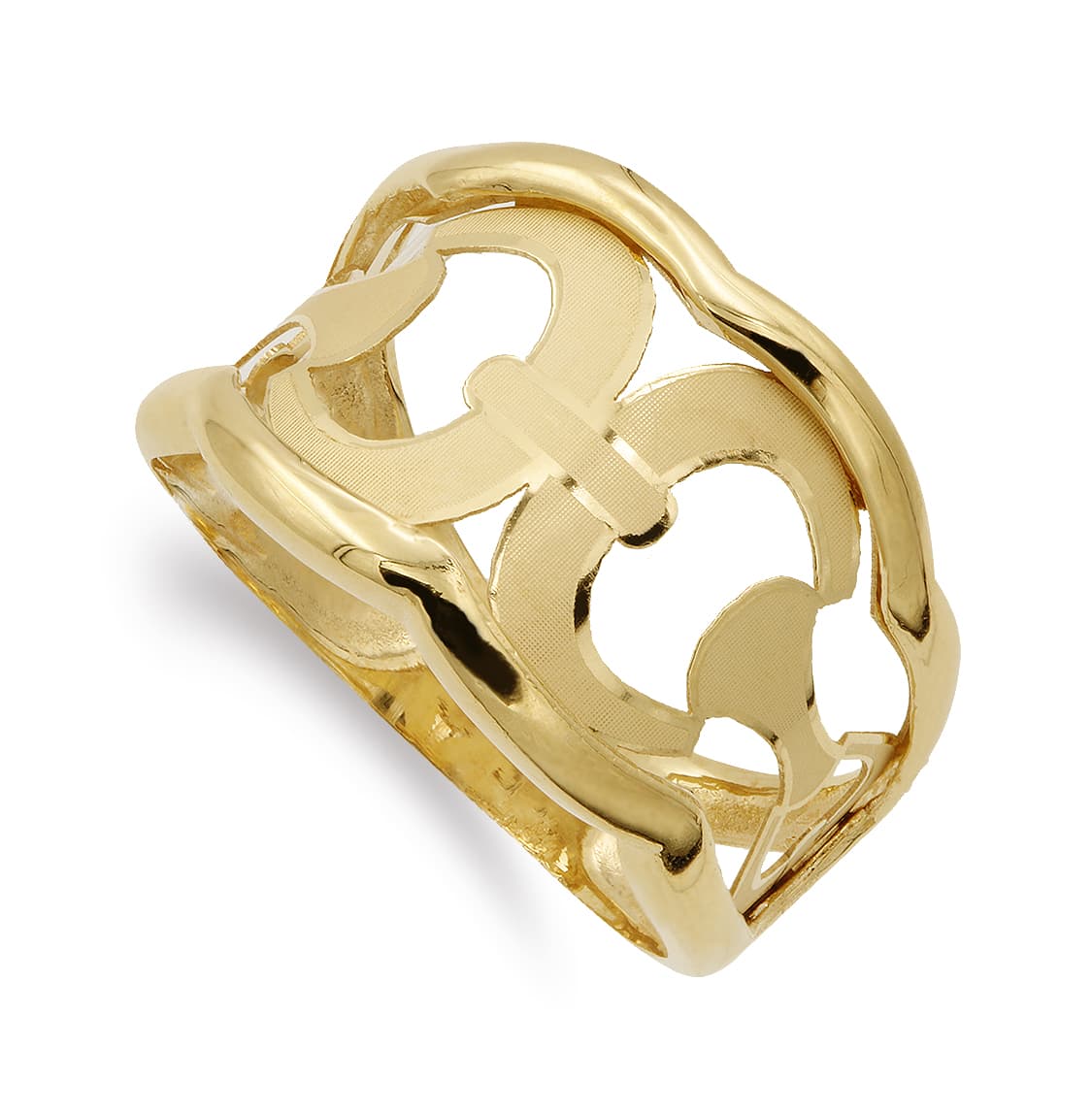 18K SORTIJA ORO AMARILLO CALADA CON ESTRIBOS ANCHO 15 MM