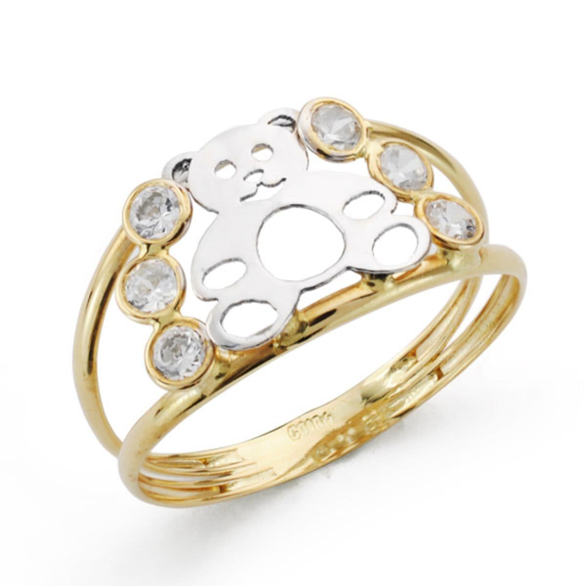 18K SORTIJA ORO BICOLOR CON OSO CALADO Y CIRCONITAS. ANCHO CUERPO 10 MM