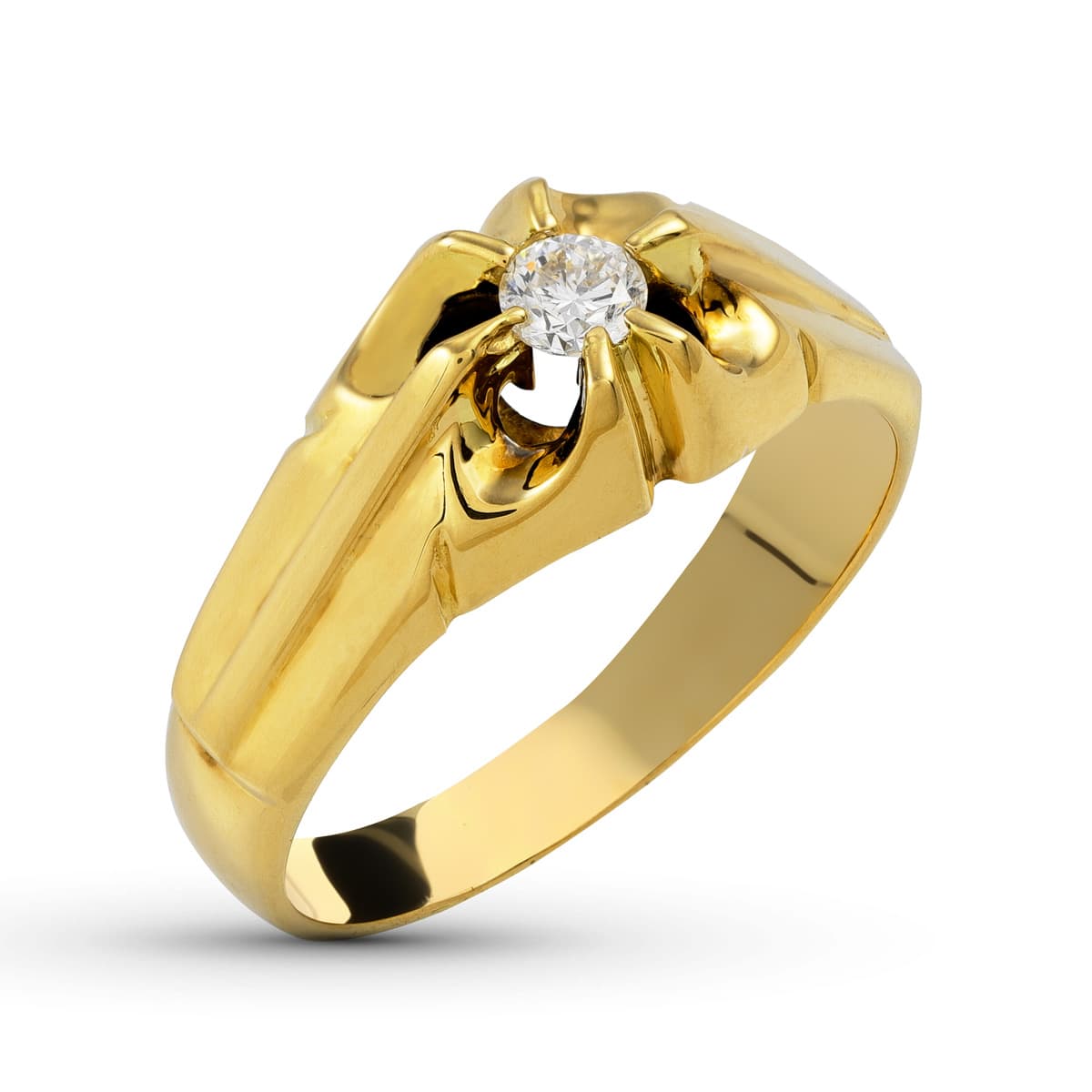Solitario Diamante Natural 0,20 Qts. Ancho: 9 mm de oro amarillo 18K