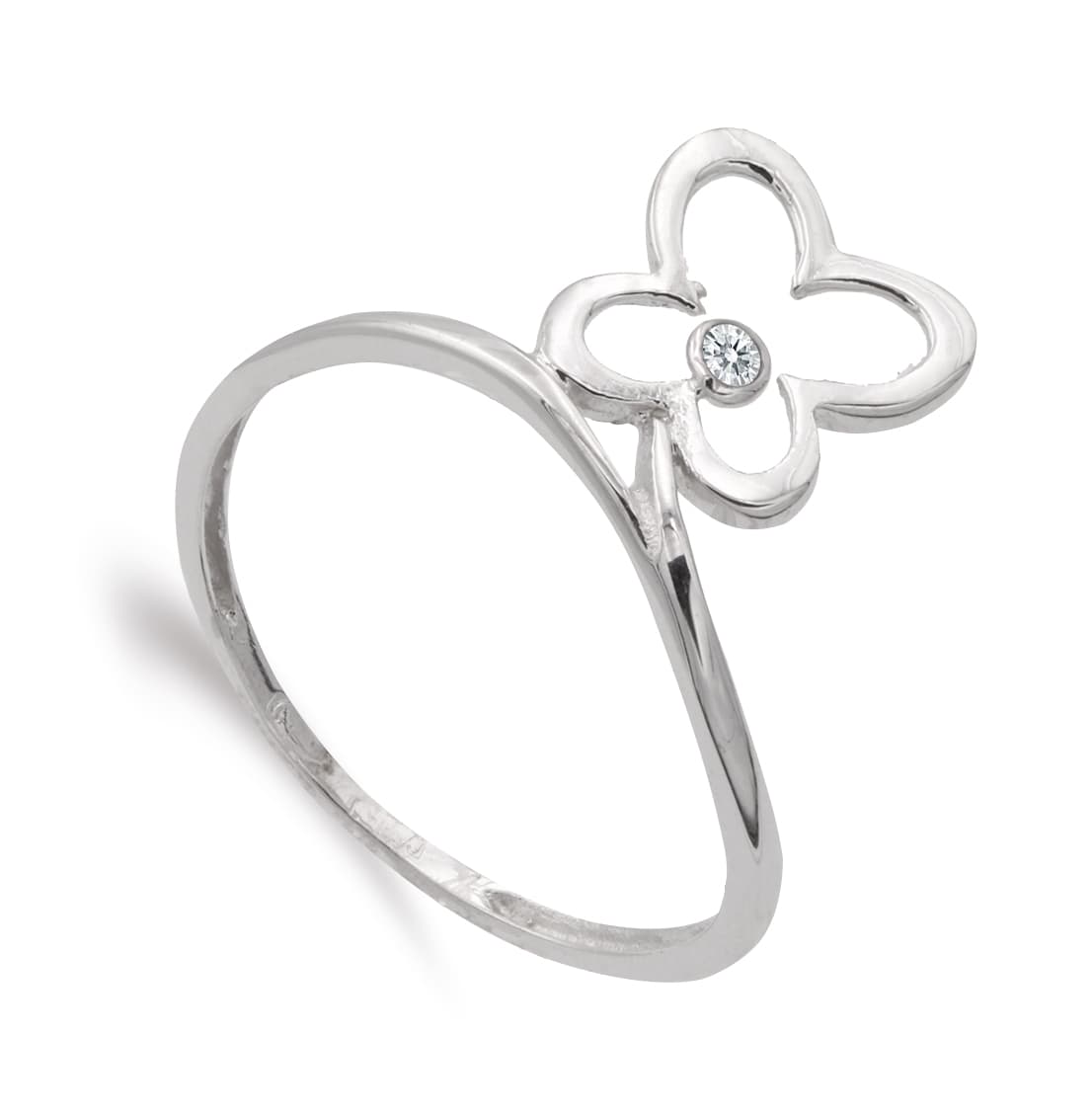 18K SORTIJA ORO BLANCO MARIPOSA 9X9 MM Y CIRCONITA ANCHO MOTIVO 11 MM