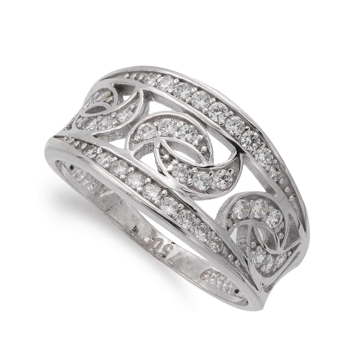 18K SORTIJA ORO BLANCO CON BANDAS Y CIRCONITAS. ANCHO 11 MM