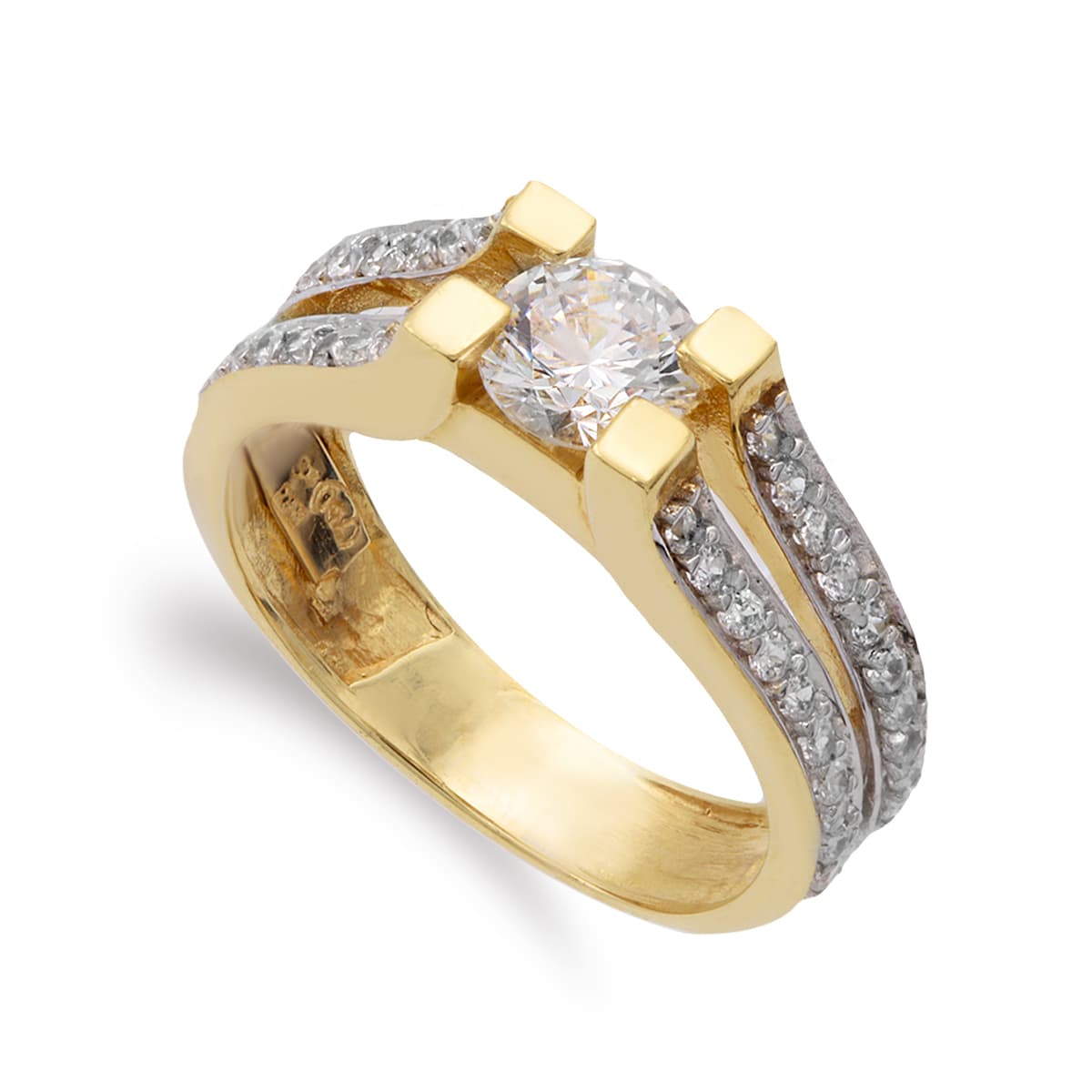 18K SOLITARIO ORO BICOLOR CON CIRCONITA CENTRAL 5.5 MM ANCHO CUERPO 6.5 MM