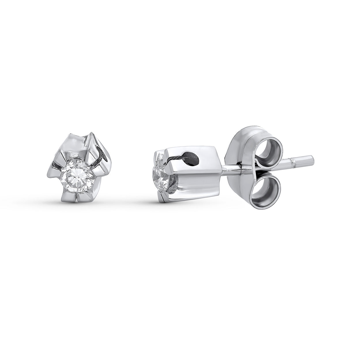 18K PENDIENTES ORO BLANCO DIAMANTES TALLA BRILLANTE 0.20 QTS. 5X5 MM CIERRE PRESION