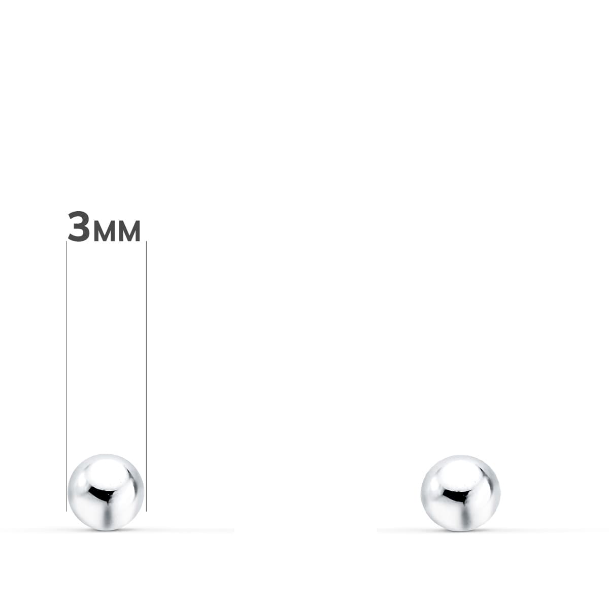 18K PENDIENTES ORO BLANCO BOLA LISA 3 MM CIERRE TUERCA