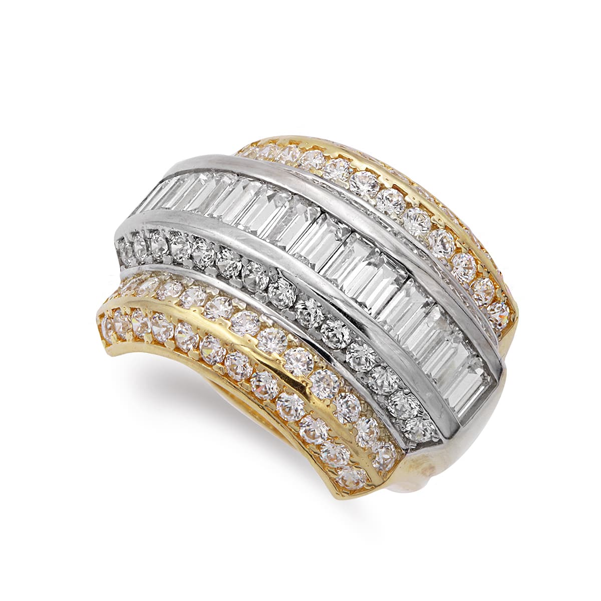 18K SORTIJA ORO BICOLOR CON CIRCONITA Y BARRITAS. ANCHO: 17,5MM