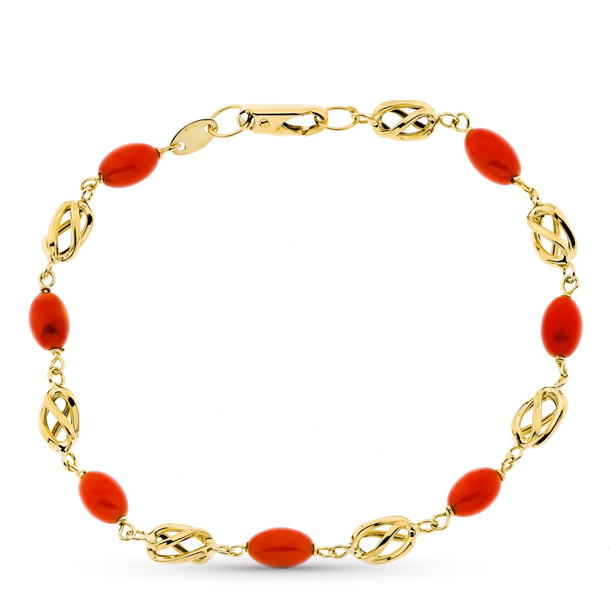 18K PULSERA ORO AMARILLO JAULA CORAL FINO CERDEÑA 19CM