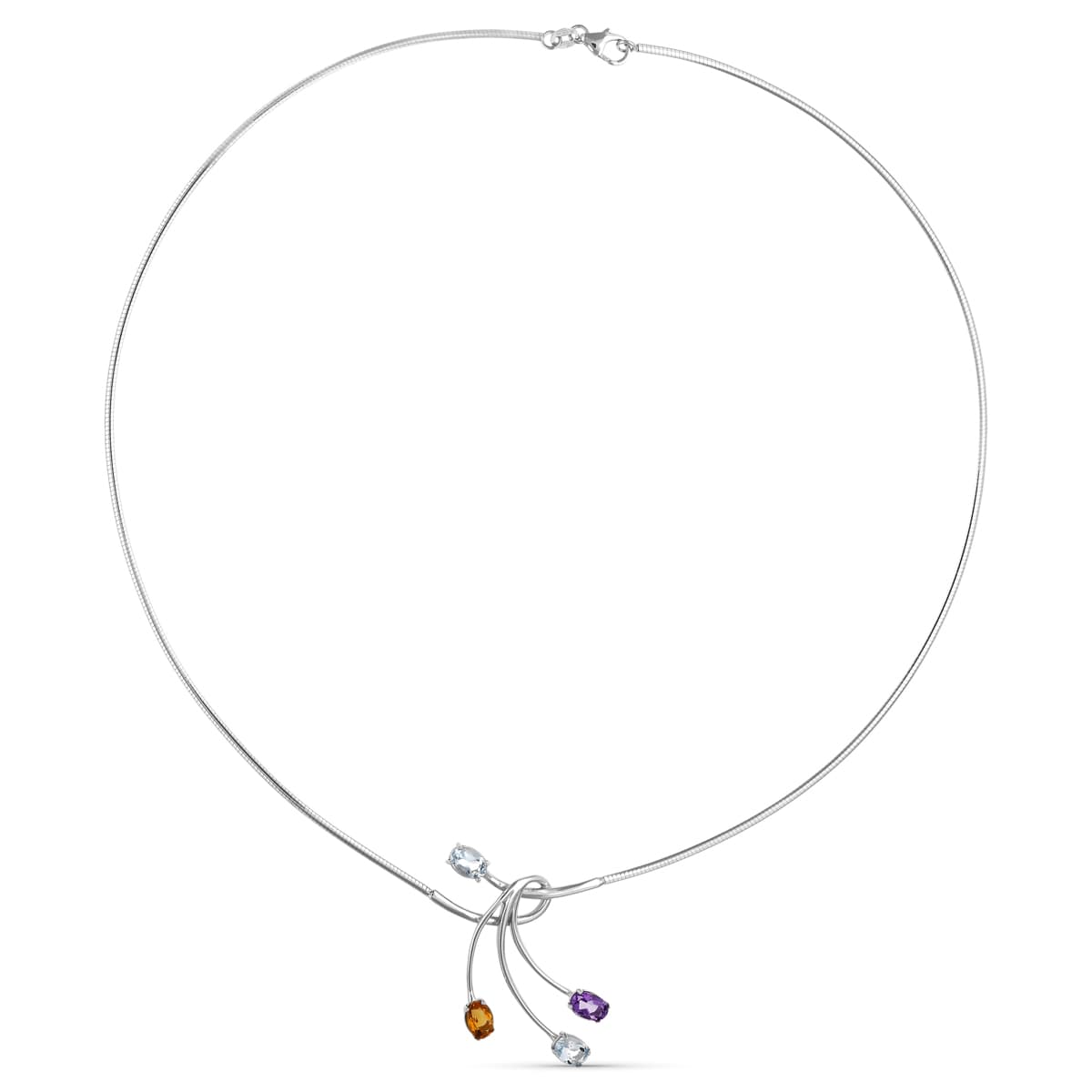 Gargantilla Hilo y Motivo Piedras de Color de oro blanco 18K