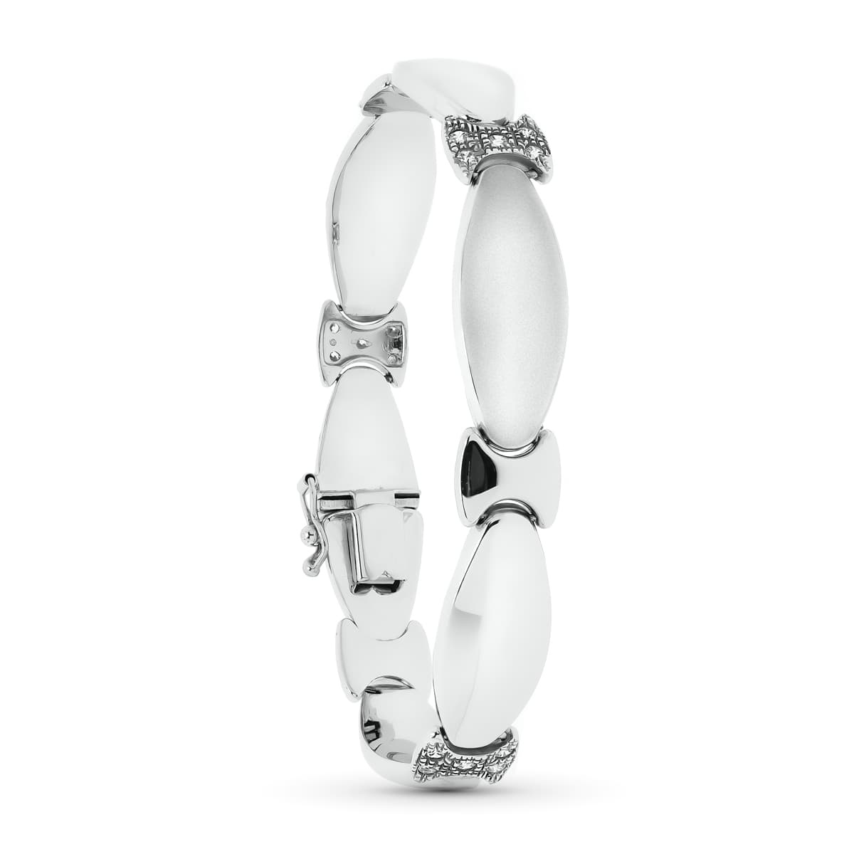 Pulsera Mate y Brillo 19,5 cm de oro blanco 18K