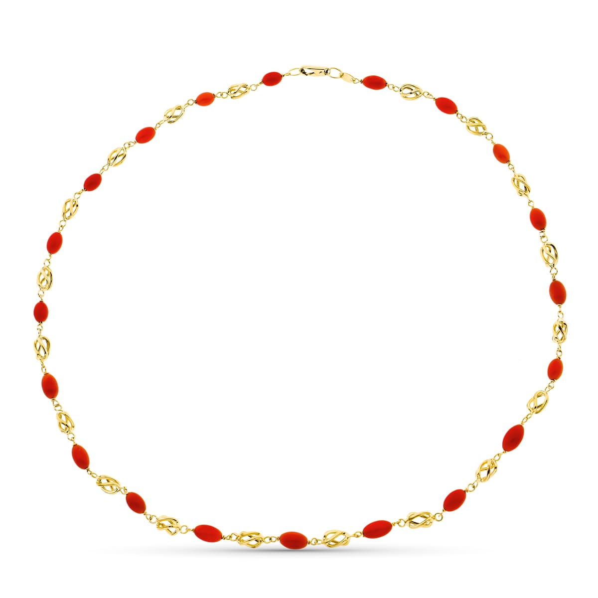 18K GARGANTILLA ORO AMARILLO JAULA CORAL FINO CERDEÑA 8X5 MM 50CM