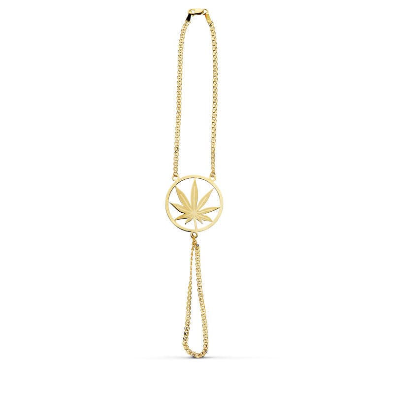 18K PULSERA ORO AMARILLO INDIA MARIHUANA LASER 19CM