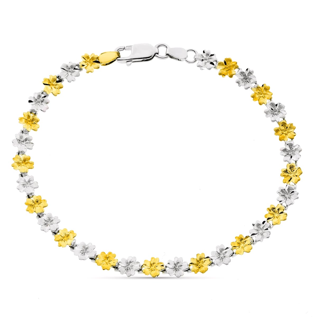 Pulsera Bicolor Flores Ancho 6 mm Largo 19 cm 18K