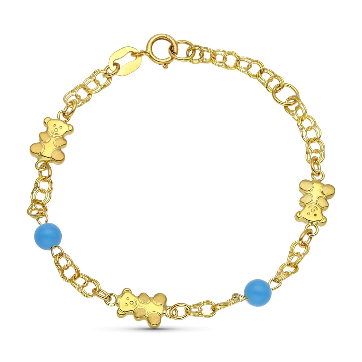 Pulsera Osos y Turquesas 14 cm de oro amarillo 18K
