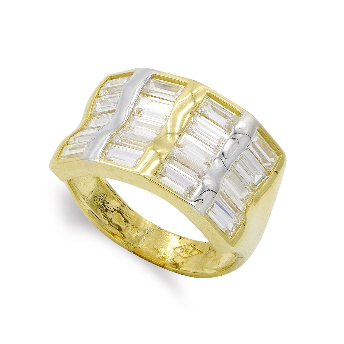 18K SORTIJA ORO BICOLOR BARRITAS Y CIRCONITAS. ANCHO: 12 MM