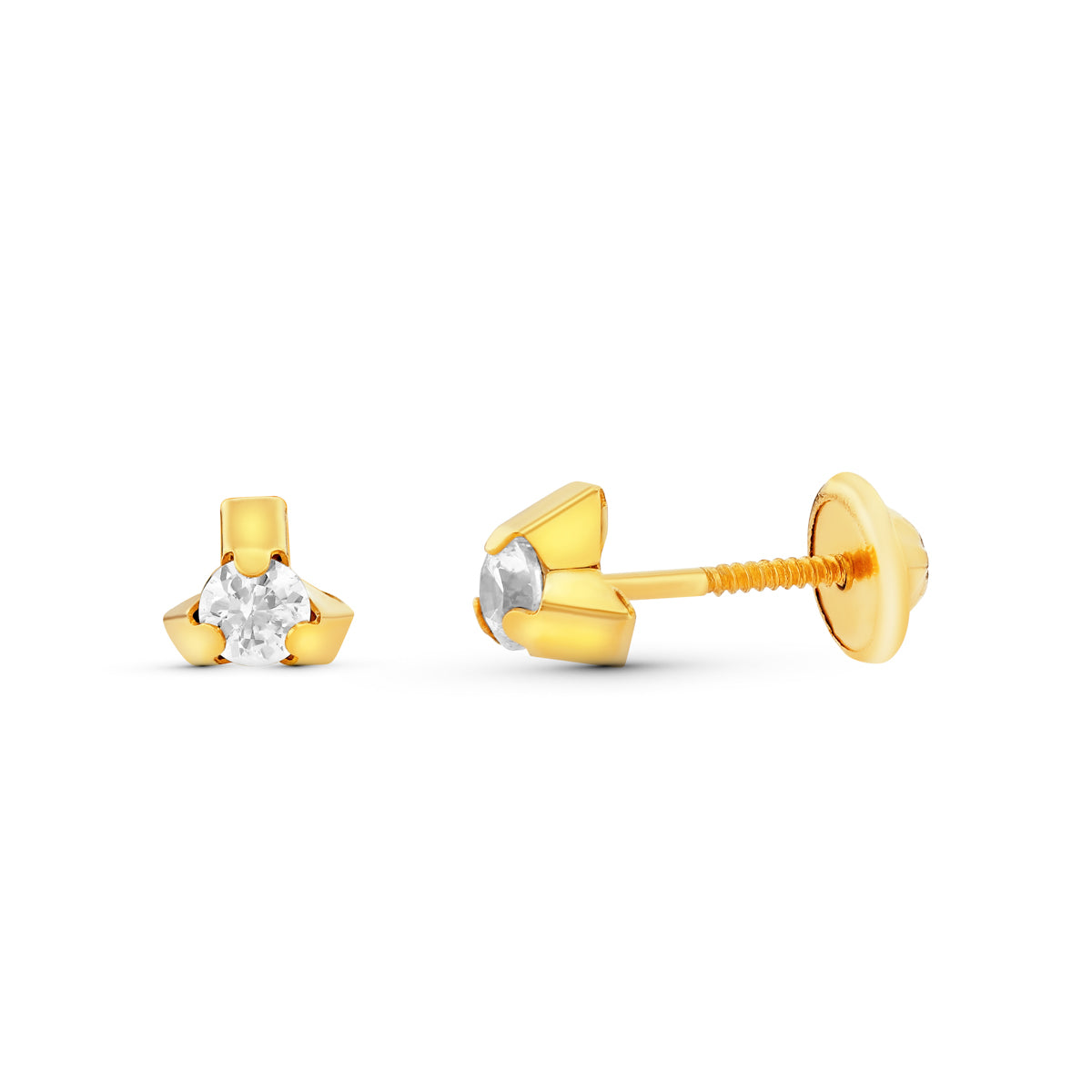 Pendientes Triangulo con Circonita 5 x 5 mm. Cierre Tuerca de oro amarillo 18K