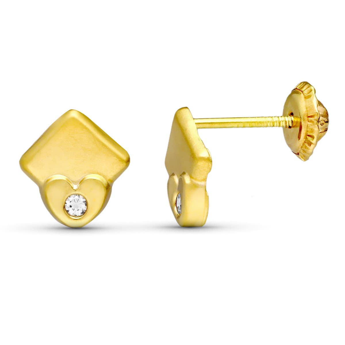 18K PENDIENTES ORO AMARILLO ROMBOS 8X7 MM CIERRE TUERCA